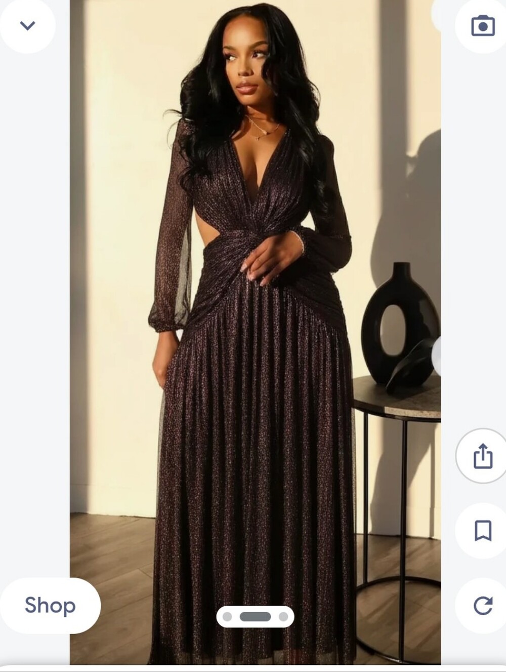 Long Sleeve Black Metallic Maxi Dress with Twist Waist Backless Size 6 🔥